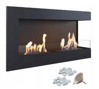 KRATKI Chimenea de Esquina Derecha Delta 900 Bioetanol + Guijarros 2 kg + Embudo + Biocombustible Montaje en Pared o Empotrado l Biocontenedor 0,5 l, TÜV Acero, 48 x 90 cm, Acristalamiento, Negro