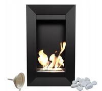 KRATKI Chimenea de Interior de bioetanol Charlie 2 + Guijarros Decorativos + Embudo de llenado De Pared, Biocontenedor 0,5 l Certificado TÜV,Acero, Negro, 78 x 46cm