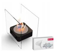 KRATKI Chimenea Nido Bioetanol + Guijarros + Embudo + Biocombustible Independiente, 2 Cristales, Biocontenedor 0,2 l Certificado TÜV, Acero con Recubrimiento en Polvo + Vidrio, 30 x 30 cm, Negro