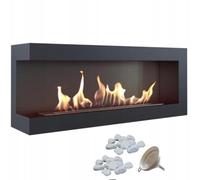 KRATKI Delta 1200 Chimenea de Esquina Izquierda de bioetanol + Embudo + guijarros Montaje en Pared o instalación empotrada l Biocontenedor de 1,4 l, Certificado TÜV Acero, 48 x 120 cm, Negro