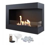 KRATKI Delta 700 Chimenea de Esquina Derecha de bioetanol + Guijarros + Embudo + Juego de aromaterapia Montaje en l Biocontainer 0,75 l, TÜV Acero, 48 x 70 cm, Acristalamiento, Negro