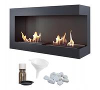 KRATKI Delta 900 Chimenea de Esquina Derecha de bioetanol + Guijarros + Embudo + Set de aromaterapia Montaje en Pared o Empotrado l Biocontenedor 0,5 l, TÜV Acero, 48 x 90 cm, Negro