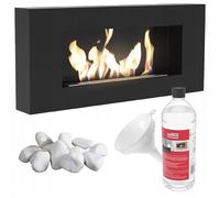 KRATKI Delta Flat Bioetanol Chimenea + Guijarros 1 kg + Embudo + Biocombustible Líquido 1 l Real Fire montado en la Pared, biocontenedor de 0,4 l, Certificado TÜV Acero, 40 x 90 cm, Negro Mate