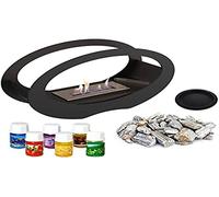 KRATKI Echo Chimenea de bioetanol + Set de atomoterapia + Pebbles Brasero de pie Ovalado con biocontenedor 0,2 l Certificado TÜV Acero Pintado en Polvo Negro 29 x 50 cm