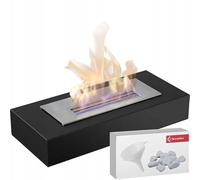 KRATKI India Chimenea de bioetanol Independiente Decoración Original con Fuego Real Biocontenedor 0,5 l Acero con Recubrimiento en Polvo Certificado por TÜV 49 x 8,5 cm Negro Plus Embudo de guijarros