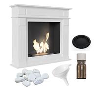Kratki November Bioetanol Portal Chimenea Independiente Carcasa de MDF Inserto de Acero Biocontenedor 075 L Certificación Tüv Juego de Aromaterapia White with Funnel Pebbles
