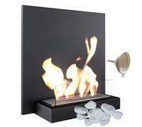 KRATKI Plank Chimenea Interior de bioetanol + Embudo de llenado + Guijarros Decorativos Biocontenedor de Pared 0,33 l Acero Revestido de Polvo Certificado TÜV y Vidrio 45,2 x 45 cm Negro