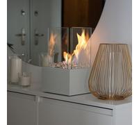 KRATKI Tango1 Chimenea de bioetanol biocontenedor autoportante 0,2 l Acero con Recubrimiento en Polvo y 4 Paneles de Cristal 32 x 20 cm Blanco