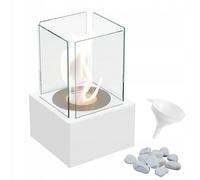 KRATKI Tango1 Chimenea de bioetanol Independiente Biocontenedor 0,2 l Acero con Recubrimiento en Polvo Certificado por TÜV y 4 Paneles de Vidrio 32 x 20 cm Blanco