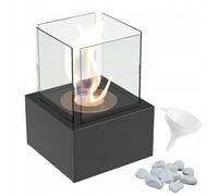 KRATKI Tango2 Chimenea de bioetanol + Guijarros + Embudo Independiente Biocontenedor 0,2 l Acero Pintado en Polvo Certificado TÜV y 4 Paneles de Vidrio 35,3 x 25 cm Negro