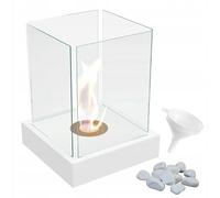 KRATKI Tango4 Chimenea de bioetanol + Guijarros + Embudo de llenado Independiente Biocontenedor 0,2 l Acero con Recubrimiento en Polvo Certificado por TÜV y 4 Paneles de Vidrio 52,3 x 40 cm Blanco