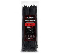 KRATUM 100 Bridas de Plástico Negras 4,8x300 mm, Sujetacables de Nylon | Nylon PA66 INVISTA · Cierre autoblocante · Uso profesional