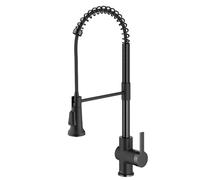 Kraus Britt KPF-1691MBSFSB - Grifo de cocina desplegable de estilo comercial en negro mate/acero inoxidable negro sin manchas