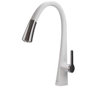 Kraus KPF-1673CHWH Nolen - Tirador de doble función, grifos para fregaderos de cocina, mango único, 16 3/8 pulgadas, blanco mate/cromo