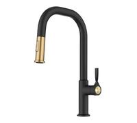 KRAUS Torak KPF-2841SFBBMB - Grifo de cocina extraíble en latón cepillado sin manchas/negro mate con pulverizador de 2 funciones, líneas de agua preconectadas y accesorios de montaje