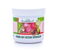 Crema con hojas de vid roja, crema de alta calidad para piernas y pies con extractos de hojas de vid roja y castaño de indias, reactiva sus piernas "Kräuterhof" envase de 250 ml sellado con aluminio