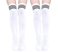 krautwear 2x Mujer Niña Niños de animadora College de calcetines con 3 rayas overknees a través de rodillas a rayas larga geringelte Medias a rayas. Diseño de Rayas Negro Blanco Rojo Rosa
