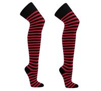 krautwear® Medias a rayas por encima de la rodilla para mujer, para carnaval, cosplay, años 80, Rojo/Negro-2x, Talla única