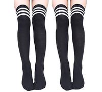 krautwear Mujer Niña Niños de animadora College de calcetines con 3 rayas overknees a través de rodillas a rayas larga geringelte Medias a rayas. Diseño de Rayas Negro Blanco Rojo Rosa 2xschwarz-weiss
