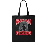 Krav MAGA A Way of Life - Bolsa de algodón ecológico natural, diseño gráfico de bloqueo, color negro, Black, Talla única