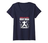 Krav Maga: No Hay Reglas Solo Resultados poderosa Defensa Personal Camiseta Cuello V, Mujer, Azul Marino, L
