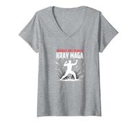 Krav Maga: No Hay Reglas Solo Resultados poderosa Defensa Personal Camiseta Cuello V, Mujer, Gris Jaspeado, S
