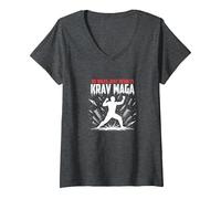 Krav Maga: No Hay Reglas Solo Resultados poderosa Defensa Personal Camiseta Cuello V, Mujer, Jaspeado Oscuro, S