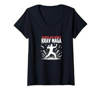 Krav Maga: No Hay Reglas Solo Resultados poderosa Defensa Personal Camiseta Cuello V, Mujer, Negro, L