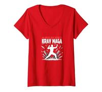 Krav Maga: No Hay Reglas Solo Resultados poderosa Defensa Personal Camiseta Cuello V, Mujer, Rojo, L