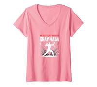 Krav Maga: No Hay Reglas Solo Resultados poderosa Defensa Personal Camiseta Cuello V, Mujer, Rosado, XXL