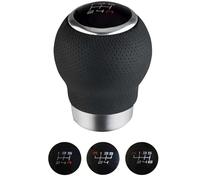 Krawehl - Pomo de Palanca Creta - Color Negro - para Palanca de Cambios de Coche - Montaje Universal y Rosca Intercambiable - en Polipiel Sintética - 3 Chapas de Cambios de Marcha