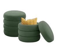 Krcix Taburete otomano redondo con tapa extraíble para sala de estar, moderno, tapizado, reposapiés, dormitorio, regalo, juego de 2 (verde)