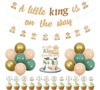 kreat4joy Decoración de león para baby shower, A Little King is on the Way, guirnalda de decoración para tartas, cupcakes, globo de látex para león, bosque salvaje, animal, baby shower, decoración de