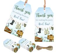 kreat4joy Decoración de pesca para baby shower, 50 piezas con texto en inglés "Thank You for Making The Party Reel Fun", etiquetas de regalo para un pequeño pescador está en el camino, decoración de