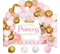 kreat4joy Decoración de princesa rosa para baby shower, telón de fondo con texto en inglés "A Little Princess Is On Her Way", kit de arco de globos rosa, blanco y dorado, globos de aluminio de corona