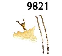 KREATIONS Collar con colgante de mapa de Sicilia italiana y nombres de ciudades, plata y oro, Klein, Metal no precioso, No es una piedra preciosa