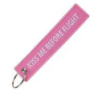 KREATIONS Motocicleta Coche Llavero Con Bordado Blanco Sobre Negro, Rosa Kiss Me Before Flight, S