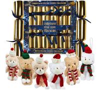 KreativeKraft Crackers de Navidad con Mini Ositos de Peluche, Pack de 6 Crackers Sin Explosión, Adornos y Detalles Navideños para Niños y Familia (Multi Decoración de Oso)