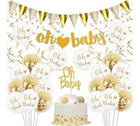 Kreatwow Baby Shower Decoraciones Oro y Blanco Género Neutro Suministros con la Letra “oh Baby” Banner Banner Toppers Globos de Confeti y Paquete de remolinos de Oro
