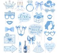 Kreatwow Decoración de despedida de soltera con lazo azul "Something Blue Before I Do", accesorios para fotos de despedida de soltera, 24 unidades, anillo champán, decoración de fotografía para