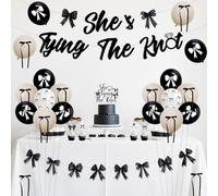 Kreatwow Decoración de despedida de soltera con lazo negro con texto en inglés "She's Tying The Knot", pancarta de despedida de soltera, guirnalda de fiesta, guirnalda de fiesta de princesa, globos