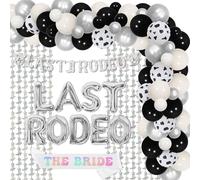 Kreatwow Decoración de despedida de soltera de vaquera plateada con el último rodeo, globo láser de la novia, banda de vaquera occidental, flecos para último rodeo, decoración de despedida de soltera