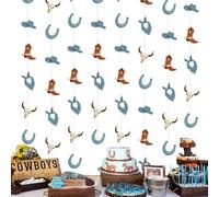 Kreatwow Decoraciones de fiesta de vaquero occidental, guirnalda de vaquero azul, guirnalda colgante para fiesta de primer cumpleaños, temática de animales de granja salvaje, My First Rodeo Baby