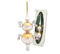 Krebs Glas Lauscha - Adorno para árbol de Navidad de cristal - Doble punta trenzada con 4 cascabeles - Color: oro/plata - Tamaño: 29 cm aprox. - Fabricado en Alemania