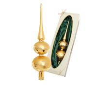 Krebs Glas Lauscha - Adorno para árbol de Navidad de cristal, punta doble, color: dorado con decoración de estrellas de nieve, tamaño: aprox. 30 cm, fabricado en Alemania