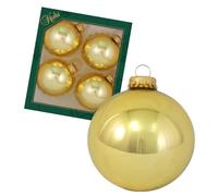 Krebs Glas Lauscha - Adornos para árbol de Navidad/bolas de Navidad - Caja con 4 bolas doradas de cristal en un tamaño de 8 cm