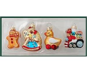 Krebs Glas Lauscha - Adornos para árbol de Navidad de cristal - Mini figuras diferentes - 4 piezas - pequeñas figuras de cristal (juguetes)