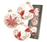 Krebs Glas Lauscha Bolas de Navidad con forma de estrella de Navidad, 8 cm, juego de 3 unidades, sopladas artesanalmente y decoradas a mano, elegantes adornos de cristal con brillantes y purpurina