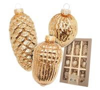 Krebs Glas Lauscha - Decoración de Navidad/Adornos para árbol de Navidad de cristal - Antic Mercury Surtido de piñas/bellotas/nuez - Cantidad: 9 unidades - Color: Oro - Tamaño: aprox. 6-10 cm