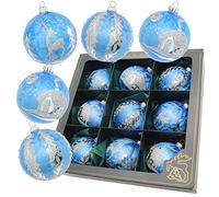 Krebs Glas Lauscha - Decoración de Navidad/Adornos para árbol de Navidad de cristal - Bolas de Navidad - Color: azul hielo - 9 unidades - Tamaño: 8 cm aprox
